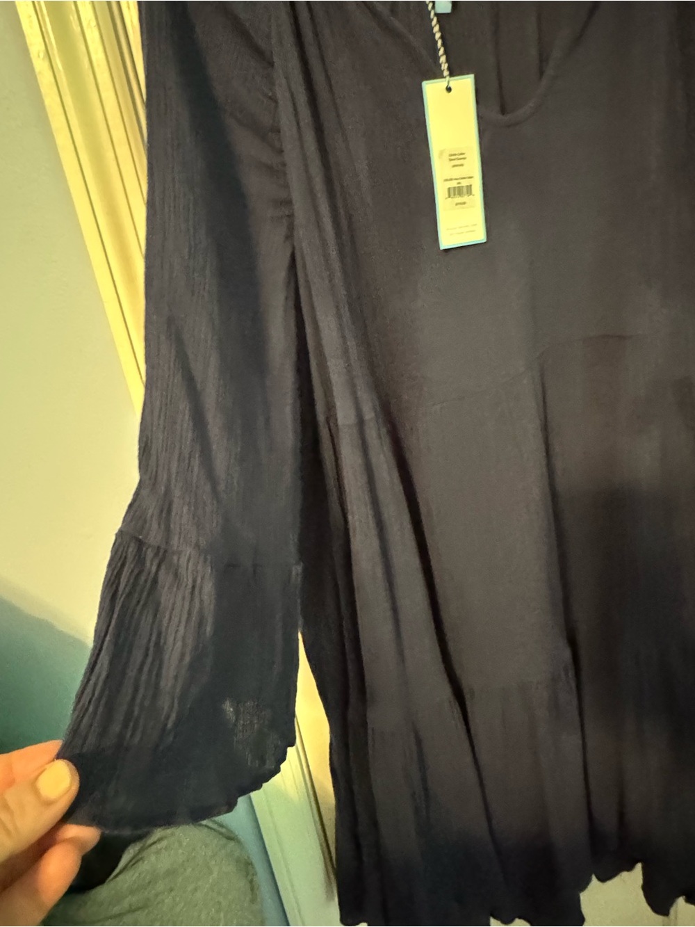 NWT Draper James Navy Crinkle Cotton Tiered Dress XXL - Bell Sleeve - Picture 4 of 9